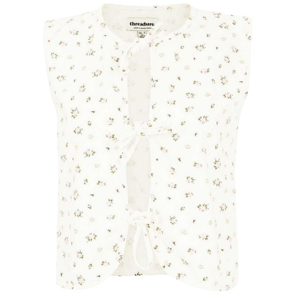 Threadbare Womens/Ladies Floral Front Tie Sleeveless Top / White